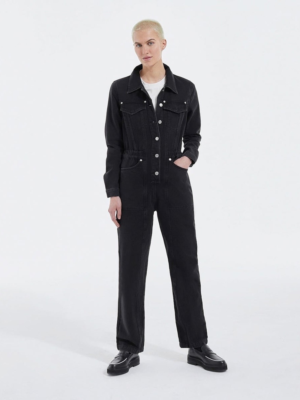 The Kooples Black Denim Long Sleeve Jumpsuit Size Small NWT